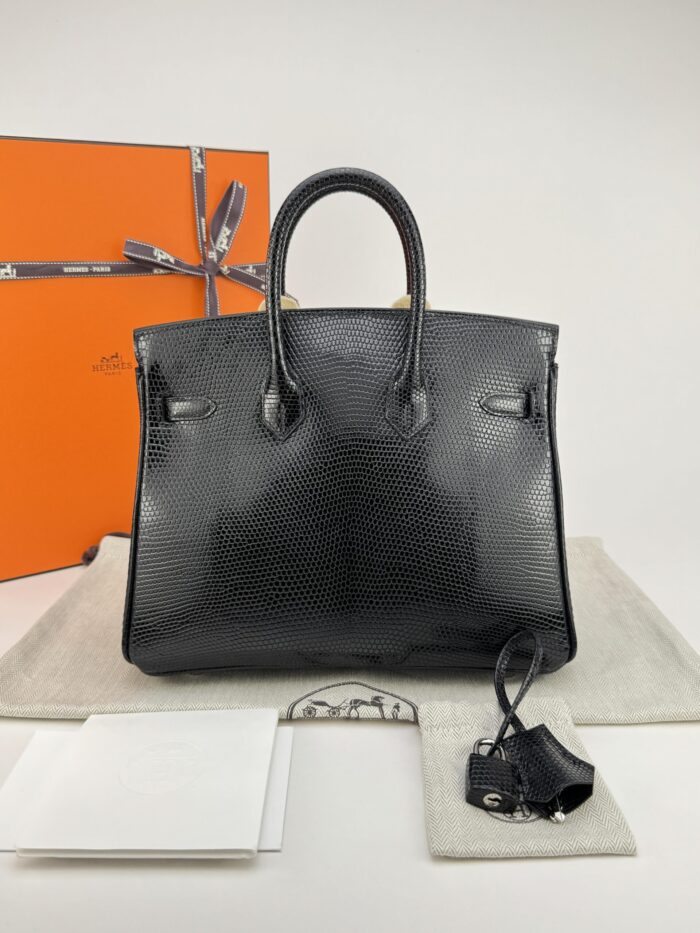 Hermes Birkin 25 Shiny Lizard Black/Noir Palladium Hardware B Stamp Unworn - Image 9