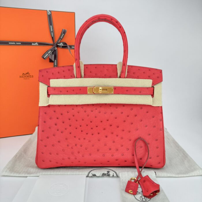 Hermes Birkin 30 Ostrich Rouge Vif Gold Hardware Unworn - Image 1