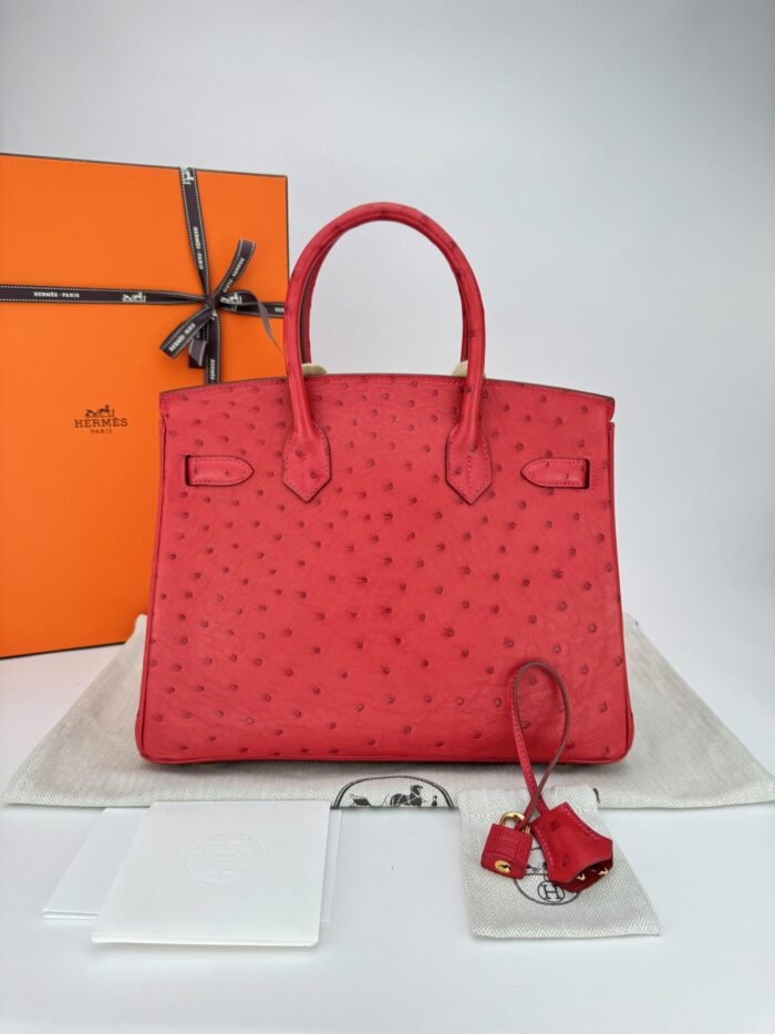 Hermes Birkin 30 Ostrich Rouge Vif Gold Hardware Unworn - Image 10