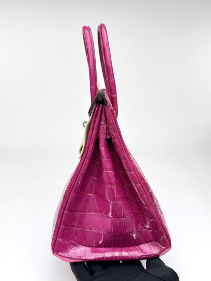 Hermes Birkin 30 Shiny Crocodile Rose Scheherazade Palladium Hardware Preowned - Image 7