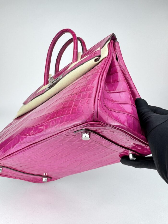 Hermes Birkin 30 Shiny Crocodile Rose Scheherazade Palladium Hardware Preowned - Image 4