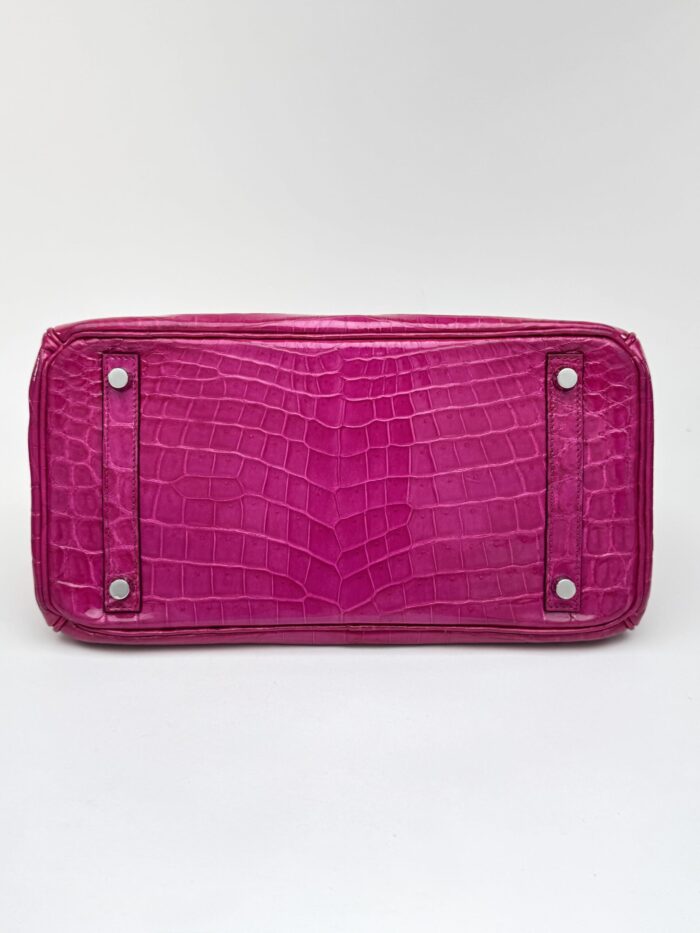 Hermes Birkin 30 Shiny Crocodile Rose Scheherazade Palladium Hardware Preowned - Image 10