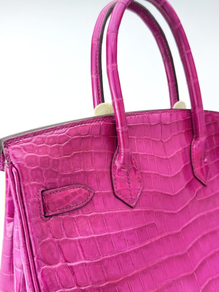 Hermes Birkin 30 Shiny Crocodile Rose Scheherazade Palladium Hardware Preowned - Image 5