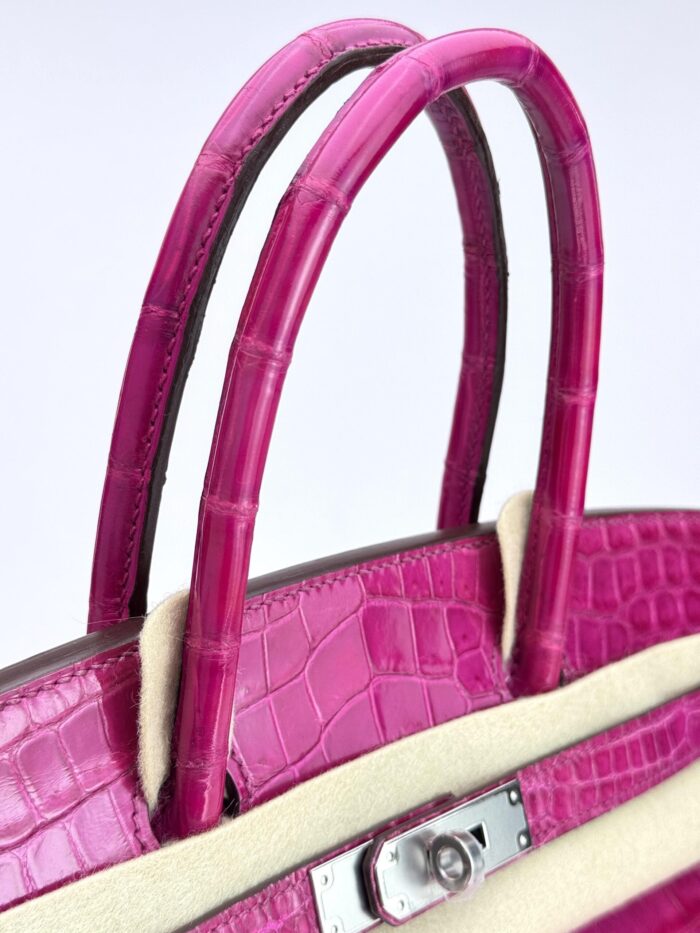 Hermes Birkin 30 Shiny Crocodile Rose Scheherazade Palladium Hardware Preowned - Image 6
