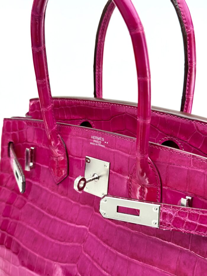 Hermes Birkin 30 Shiny Crocodile Rose Scheherazade Palladium Hardware Preowned - Image 2