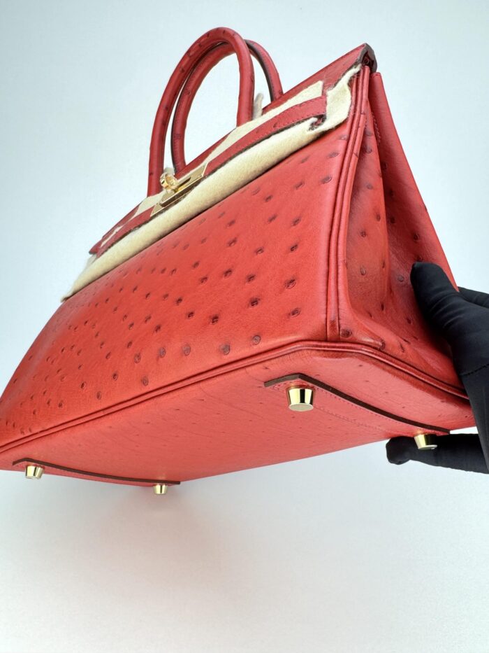 Hermes Birkin 30 Ostrich Rouge Vif Gold Hardware Unworn - Image 6