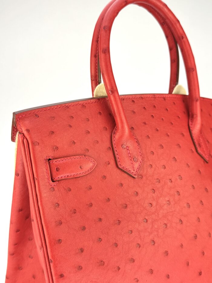 Hermes Birkin 30 Ostrich Rouge Vif Gold Hardware Unworn - Image 3
