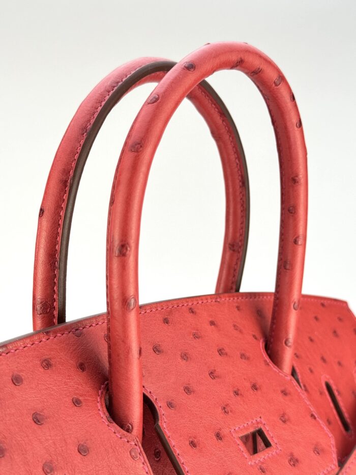 Hermes Birkin 30 Ostrich Rouge Vif Gold Hardware Unworn - Image 7