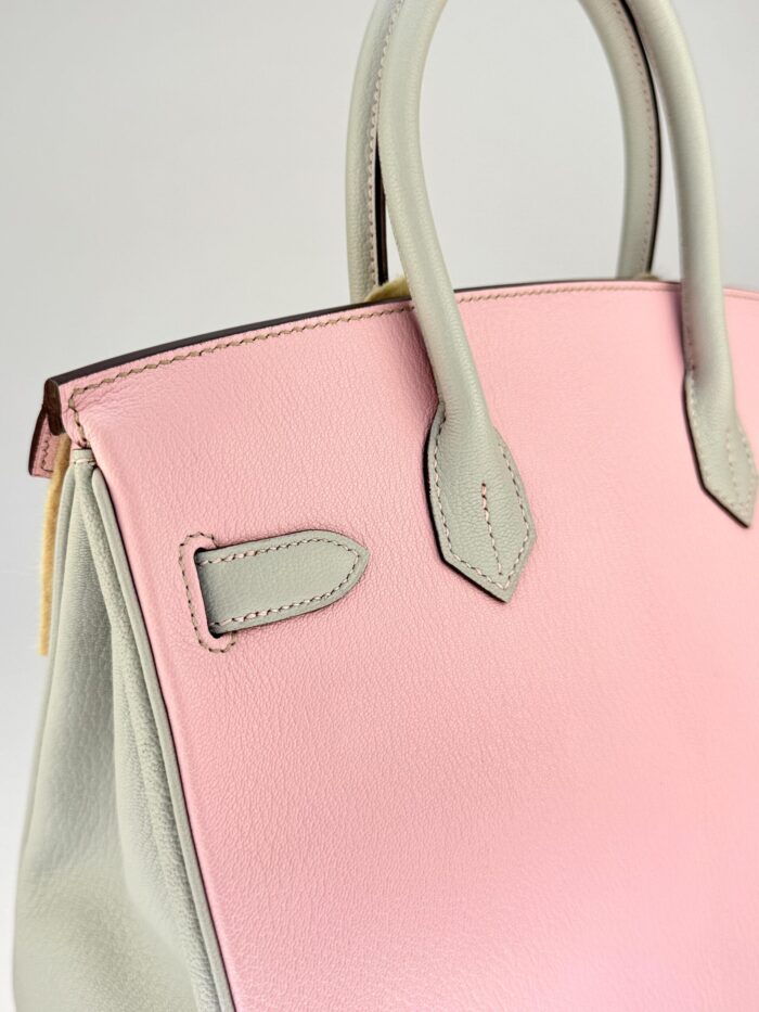 Hermes Birkin 30 Chevre HSS Rose Sakura Pink/ Gris Perle Gold Hardware X Stamp - Image 3