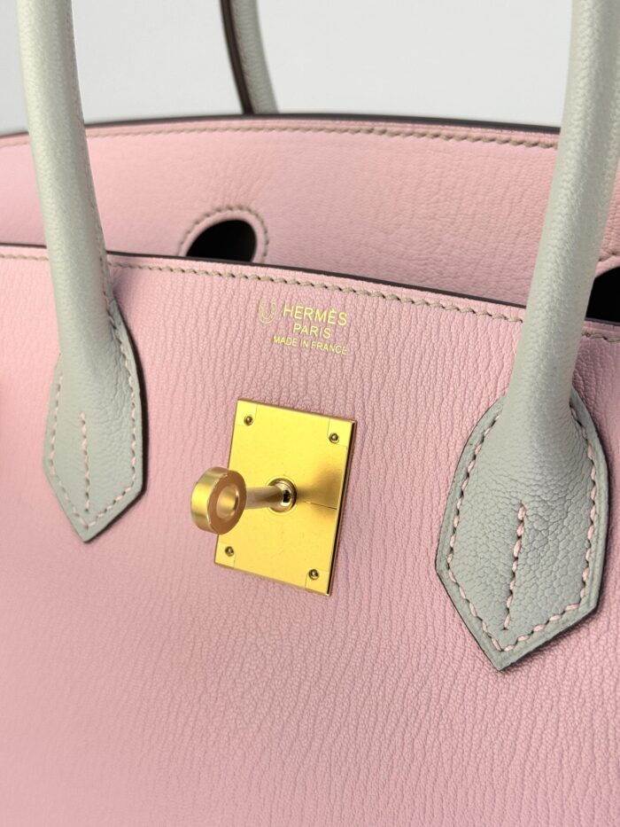 Hermes Birkin 30 Chevre HSS Rose Sakura Pink/ Gris Perle Gold Hardware X Stamp - Image 8