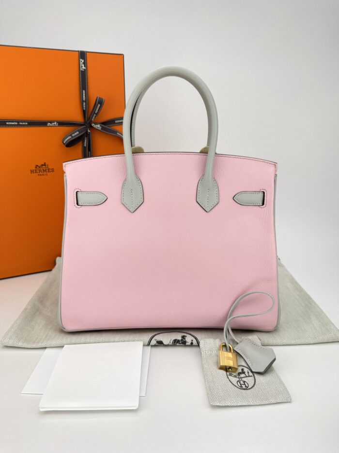Hermes Birkin 30 Chevre HSS Rose Sakura Pink/ Gris Perle Gold Hardware X Stamp - Image 12