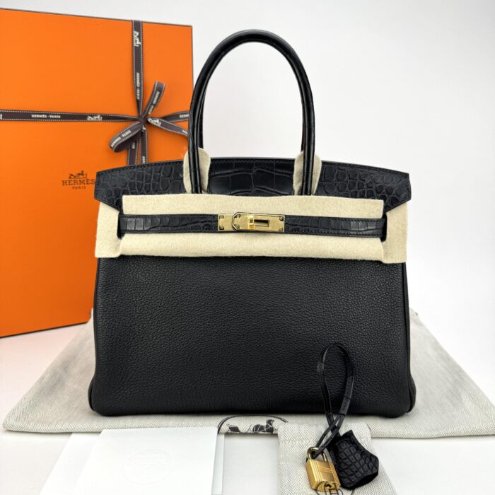 Hermes Birkin 30 Touch Matte Alligator Togo Black Gold Hardware Pre-owned - Image 1