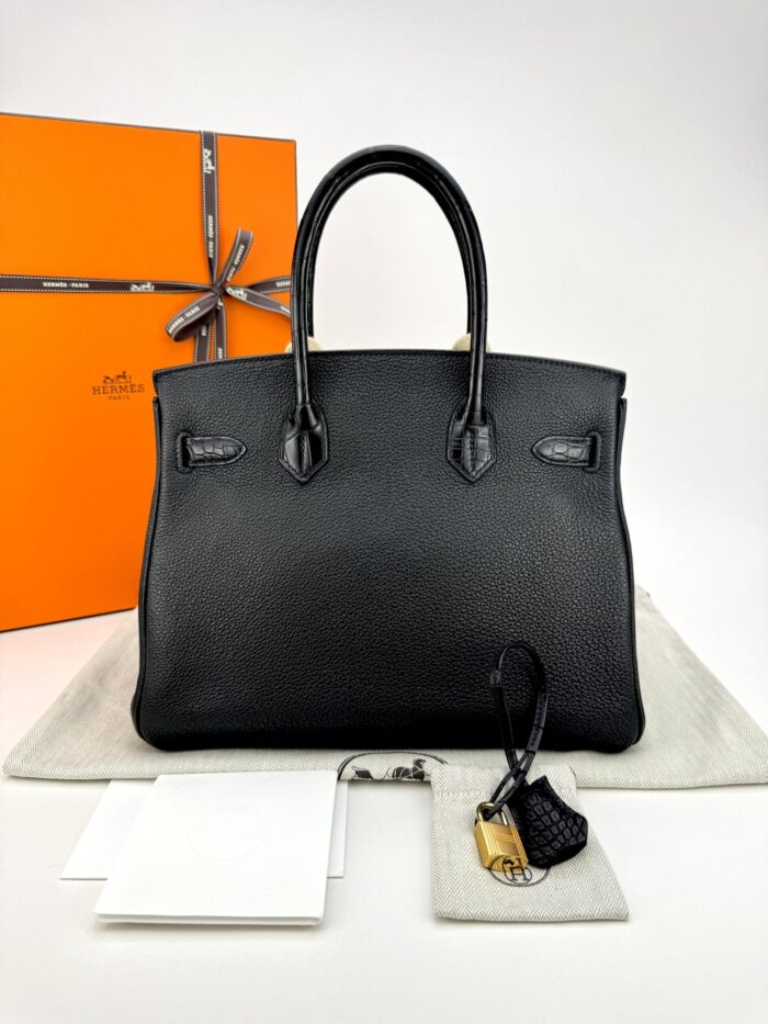 Hermes Birkin 30 Touch Matte Alligator Togo Black Gold Hardware Pre-owned - Image 9