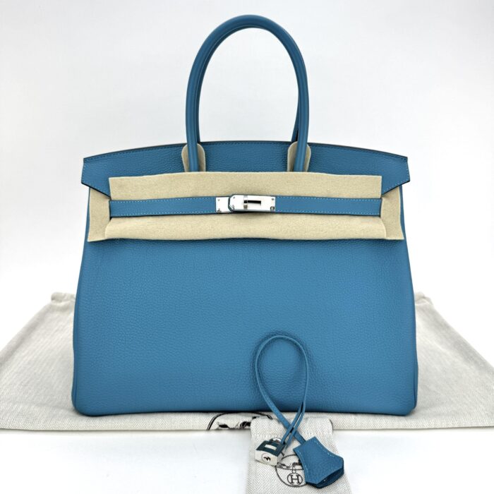Hermes Birkin 35 Retourne Togo Blue Jean Palladium Hardware Preowned - Image 1