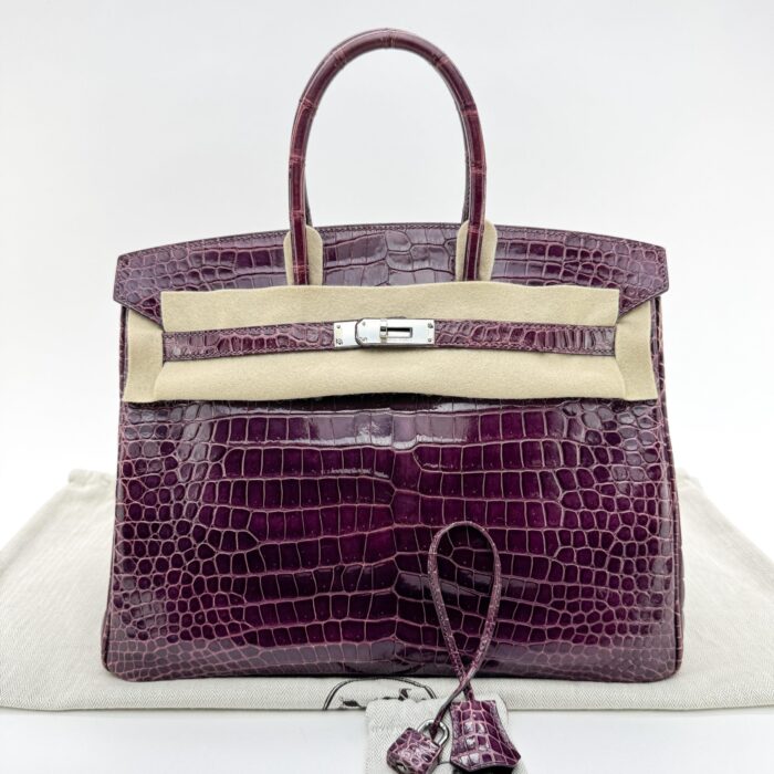 Hermes Birkin 35 Shiny Crocodile Amethyst Purple Palladium Hardware Preowned - Image 1