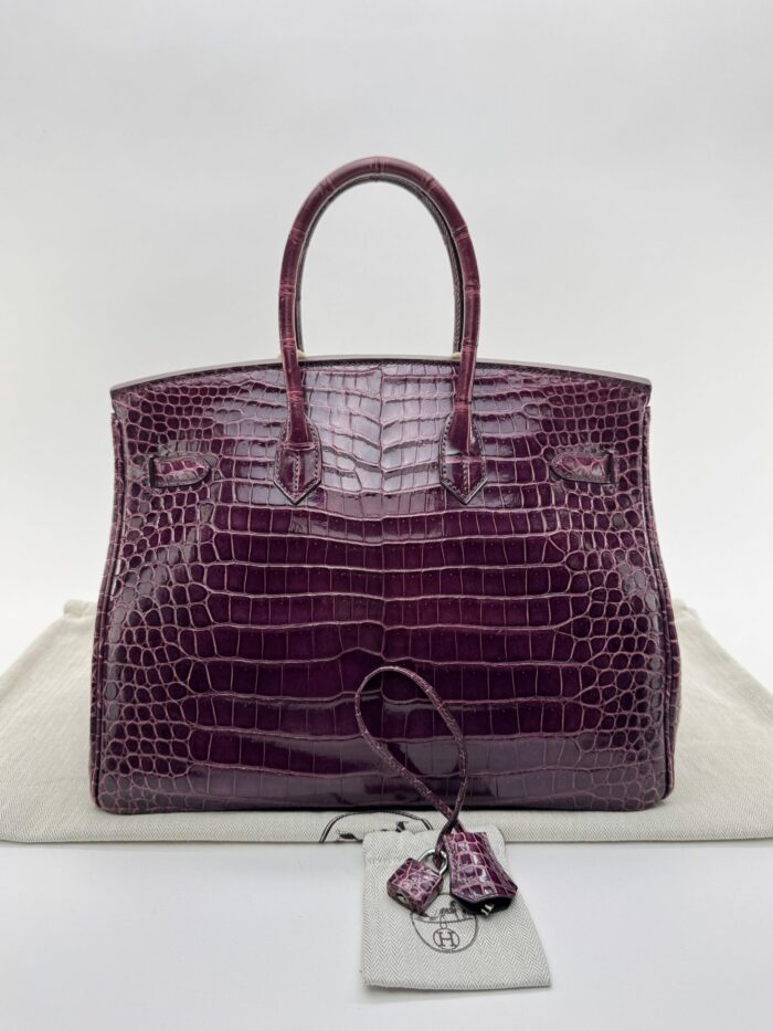 Hermes Birkin 35 Shiny Crocodile Amethyst Purple Palladium Hardware Preowned - Image 10