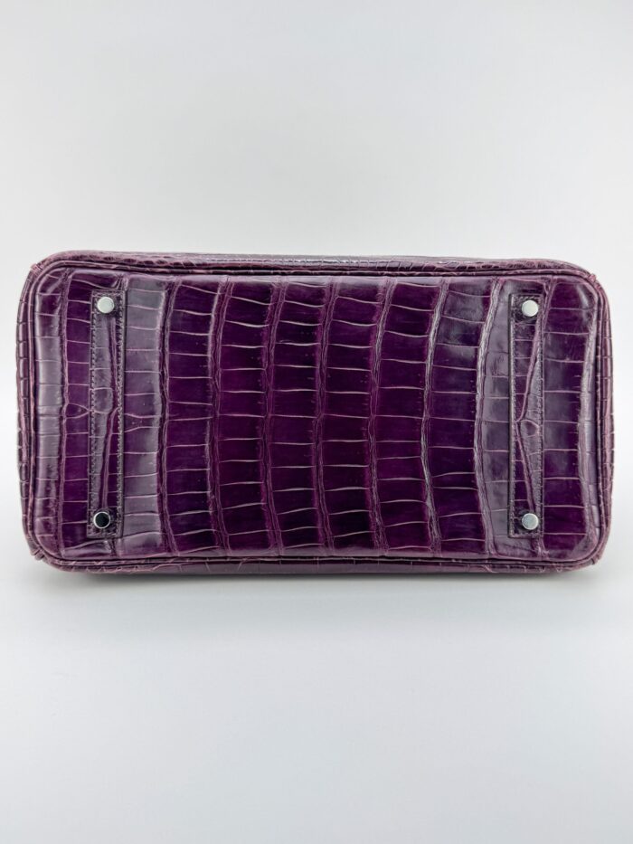 Hermes Birkin 35 Shiny Crocodile Amethyst Purple Palladium Hardware Preowned - Image 8