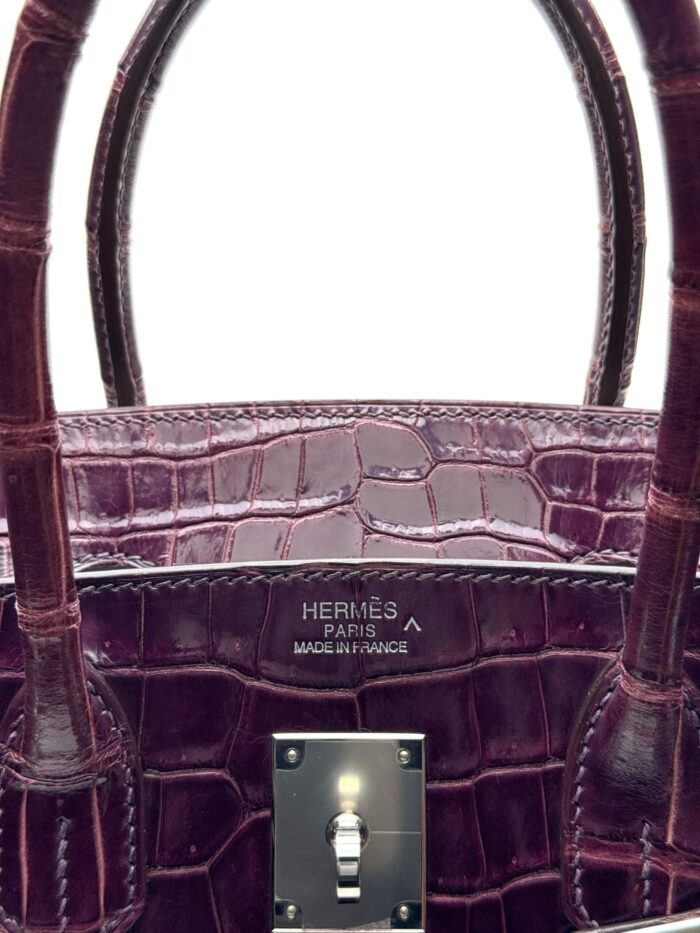 Hermes Birkin 35 Shiny Crocodile Amethyst Purple Palladium Hardware Preowned - Image 6