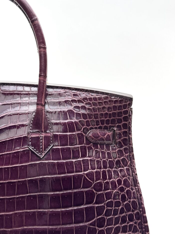 Hermes Birkin 35 Shiny Crocodile Amethyst Purple Palladium Hardware Preowned - Image 7