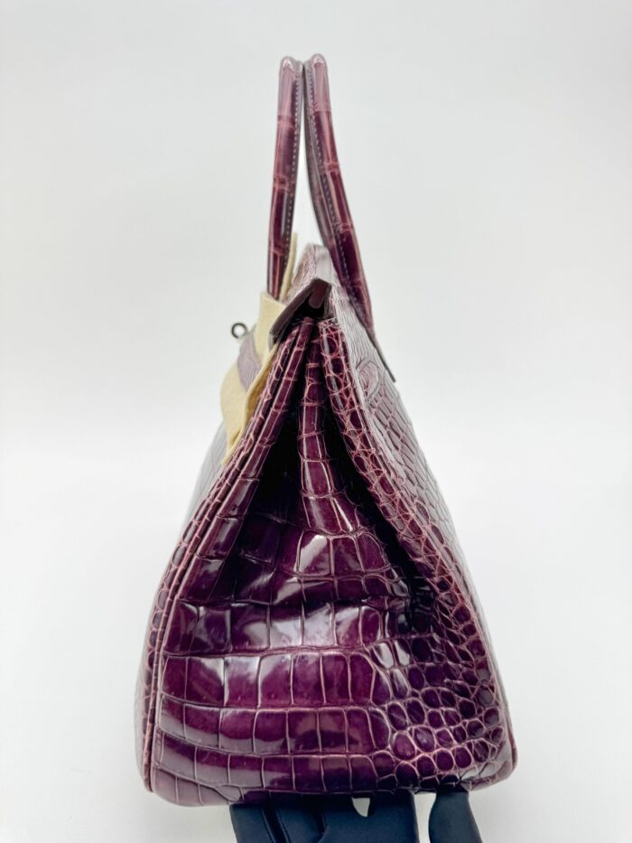 Hermes Birkin 35 Shiny Crocodile Amethyst Purple Palladium Hardware Preowned - Image 4
