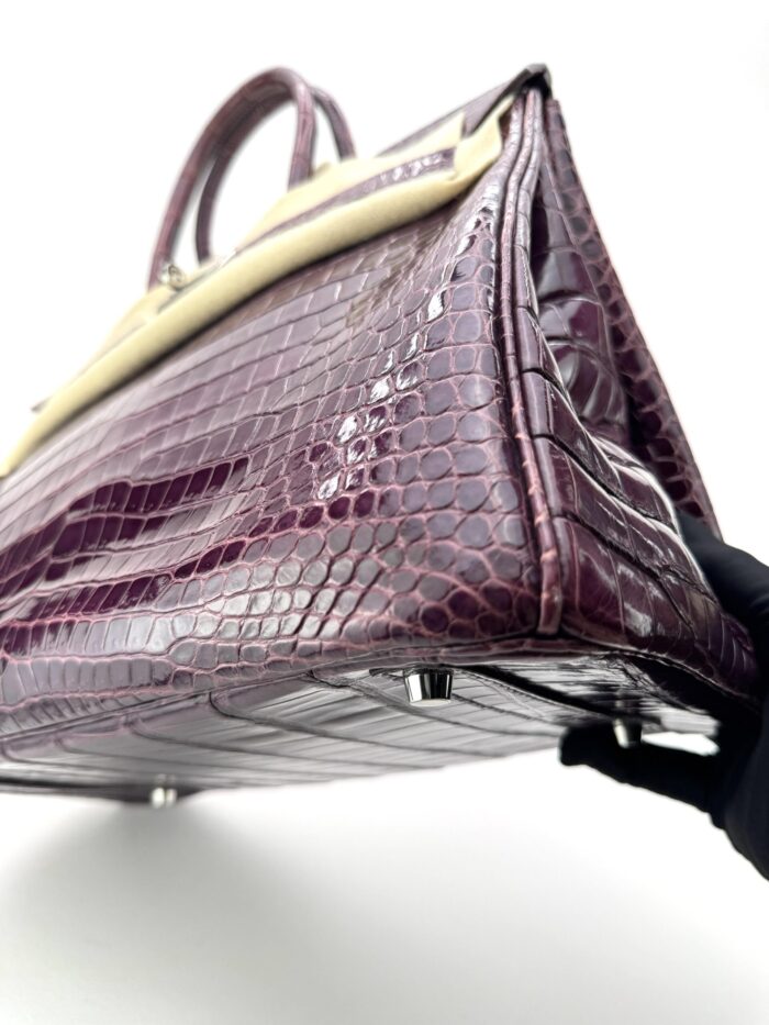Hermes Birkin 35 Shiny Crocodile Amethyst Purple Palladium Hardware Preowned - Image 5
