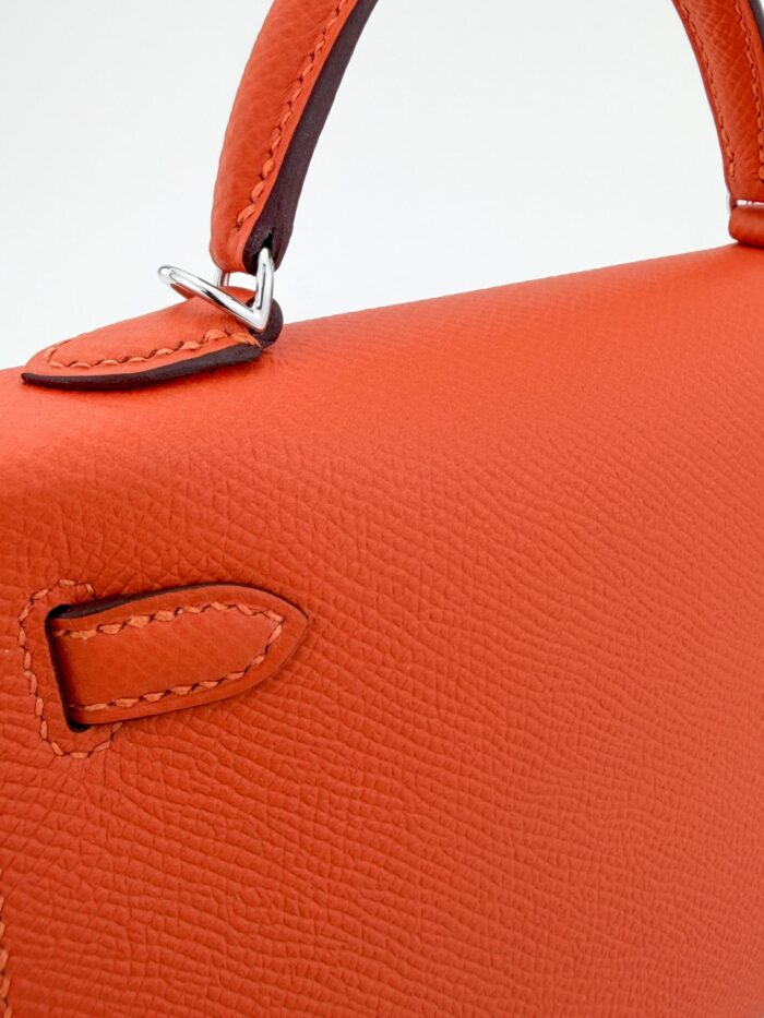 Hermes Mini Kelly 20 Sellier Epsom Feu Orange Palladium Hardware G Stamp Unworn - Image 3