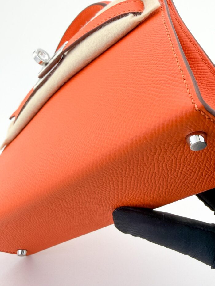 Hermes Mini Kelly 20 Sellier Epsom Feu Orange Palladium Hardware G Stamp Unworn - Image 7