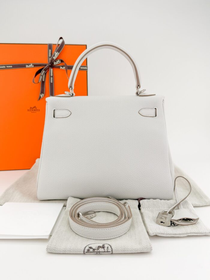 Hermes Kelly 25 Retourne Togo Gris Pale Palladium Hardware B Stamp Like New - Image 10