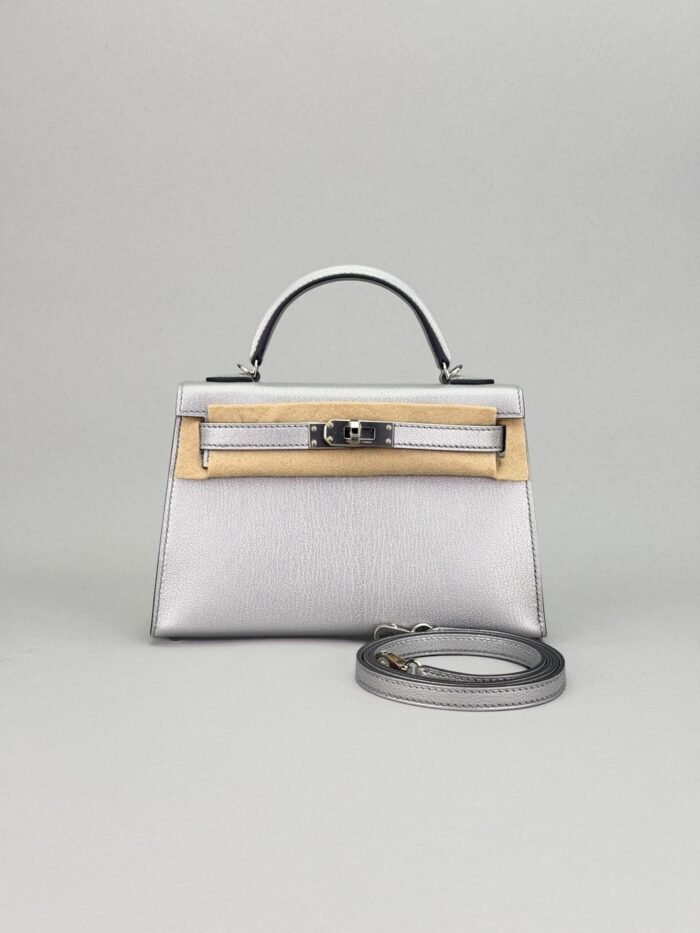Hermes Mini Kelly 20 Chevre Chamkilight Argent Palladium Hardware G Stamp Unworn - Image 9