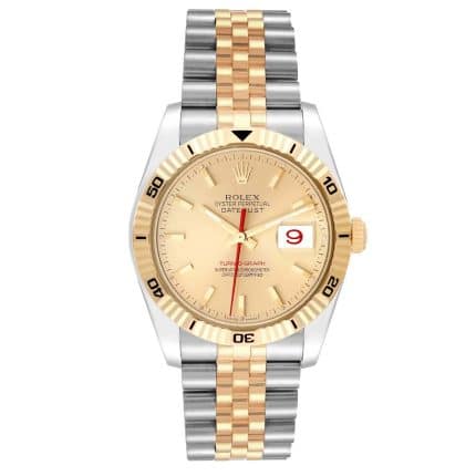 16067066 RolexDatejustTurnograph36mm2Tone18kYellowGold StainlessSteelChampagneDialFlutedBezelOysterSteelWatch116263