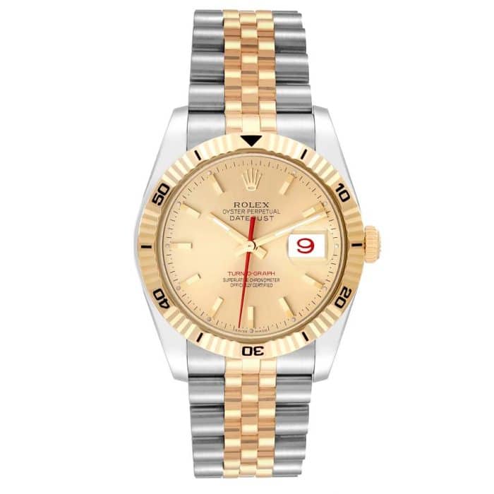 16067066 RolexDatejustTurnograph36mm2Tone18kYellowGold StainlessSteelChampagneDialFlutedBezelOysterSteelWatch116263