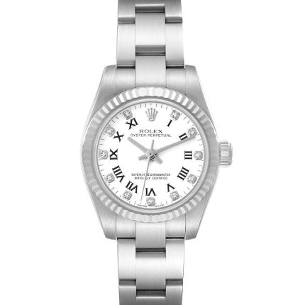 16394075 RolexOysterPerpetual31mmWhiteRomanDiamondDialWhiteGoldFlutedBezelStainlessSteelOysterWatch177234