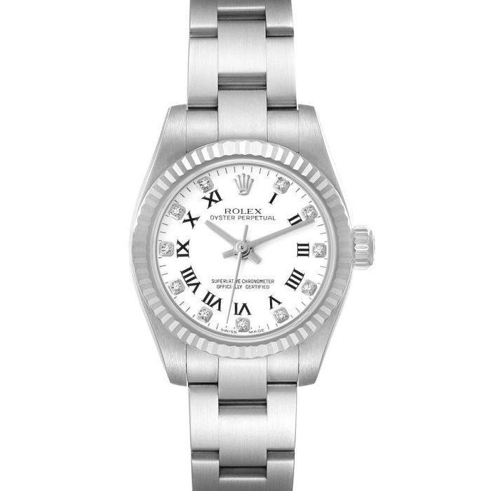 16394075 RolexOysterPerpetual31mmWhiteRomanDiamondDialWhiteGoldFlutedBezelStainlessSteelOysterWatch177234