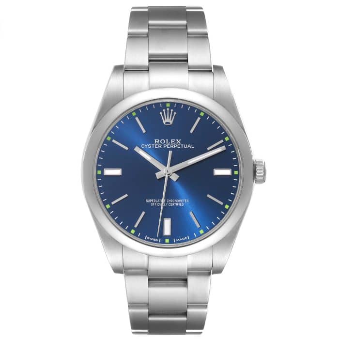 16398528 rolex oyster perpetual 39mm blue dial steel mens watch 114300 box card 58372 5dfa0