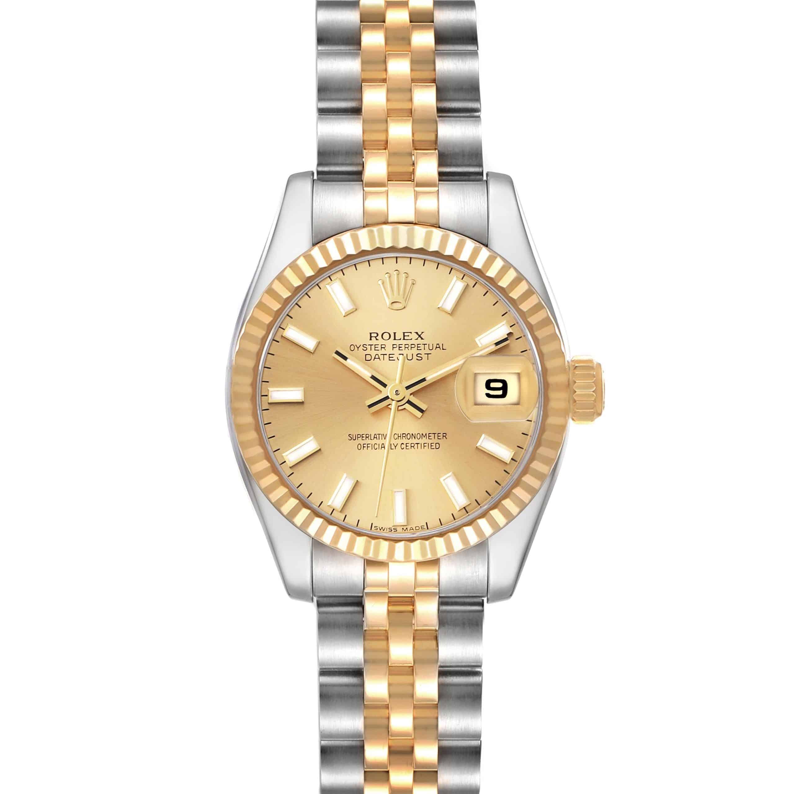 16400294 RolexDatejust26mm18kYellowGold StainlessSteelChampagneDialJubileeWatch179173 scaled