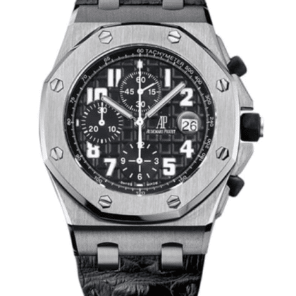 16426634 AudemarsPiguet42mmRoyalOakOffshoreBlackDialBlackLeatherStrapWatch26170ST