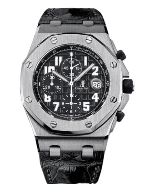 16426634 AudemarsPiguet42mmRoyalOakOffshoreBlackDialBlackLeatherStrapWatch26170ST