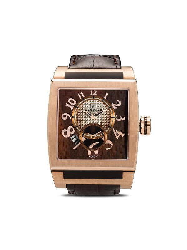 16446115 DeGrisogonoInstrumento40mm18KRoseGoldWoodenFinishDialLeatherBandWatchAU750