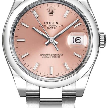 17445661 RolexOysterPerpetualDate34mmPinkDialSmoothBezelOysterStainlessSteelWatch115200