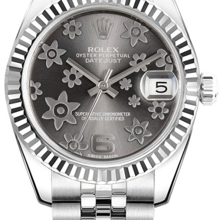 17620228 RolexDatejust31mmStainlessSteel18kWhiteGoldFlutedBezelFloralMotifGreyDialJubileeWatch178274