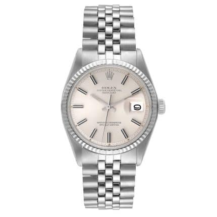 17647587 RolexDatejust36mmSilverDial14kWhiteGoldFlutedBezelStainlessSteelJubileeWatch1601