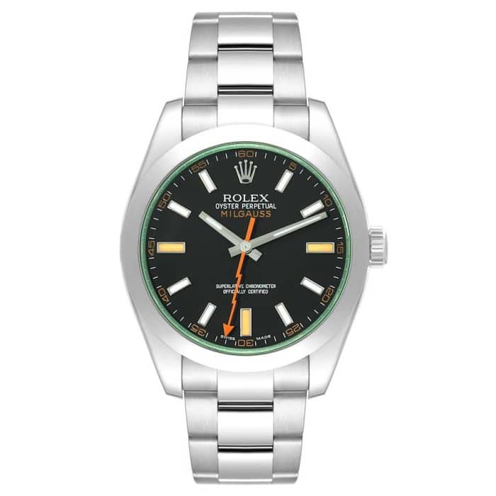 17947558 RolexMilgauss40mmBlackDialGreenCrystalSmoothBezelOysterStainlessSteelWatch116400GV