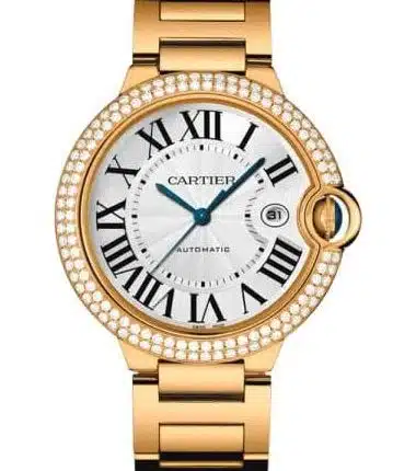 17951261 CartierBallonBleu42mm18kYellowGoldSilverDialFactoryDiamondBezelWatch2998