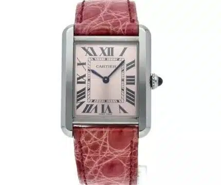 17951334 CartierTankSolo30x23mmStainlessSteelPinkDialLeatherBandWatch3170