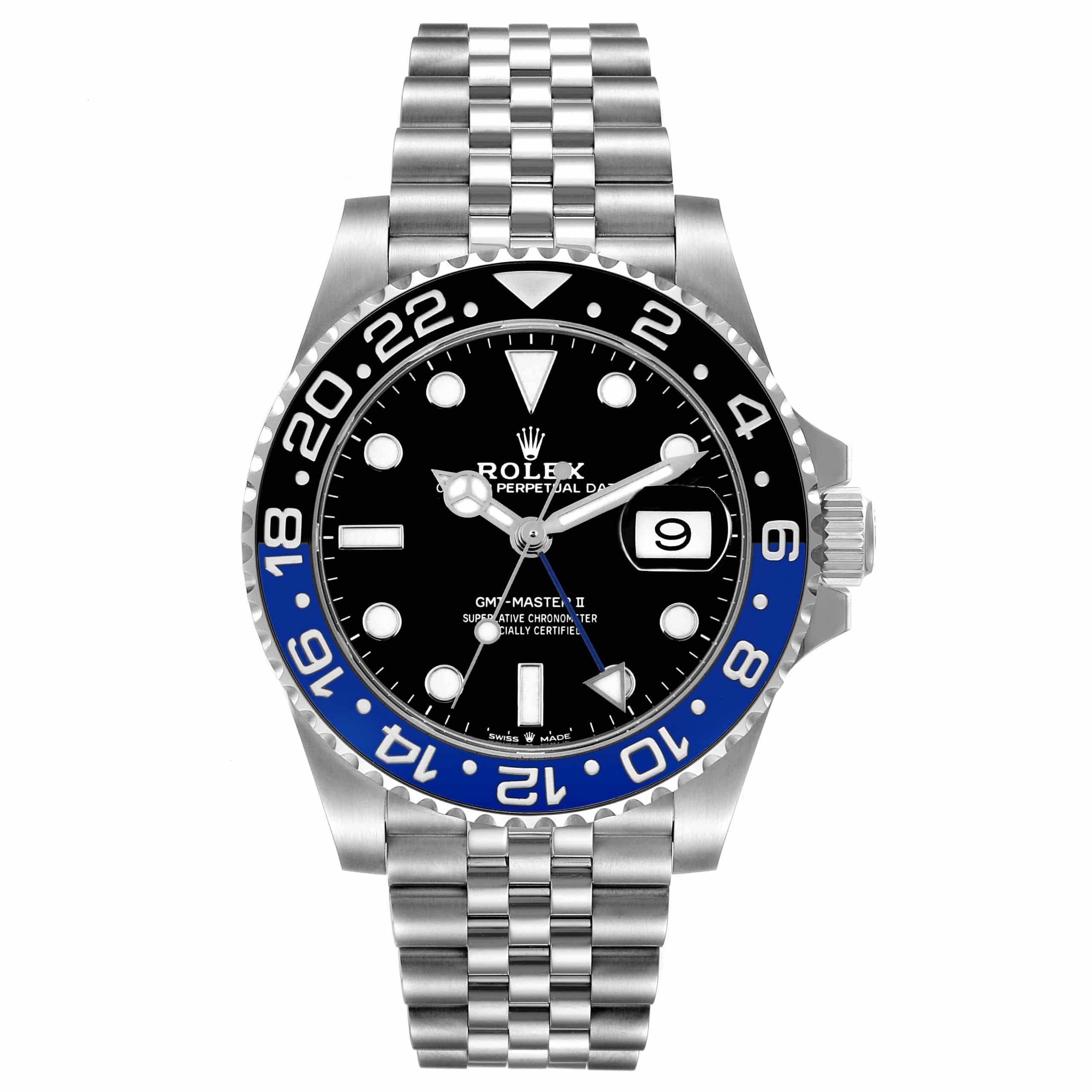 17969091 rolex gmt master ii batgirl black blue bezel steel mens watch 126710 box card 60528 f163e scaled