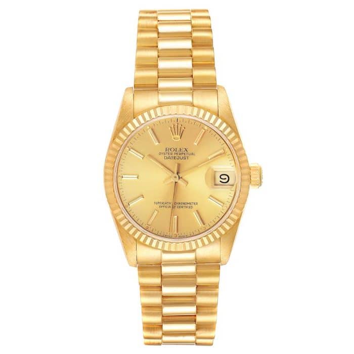 17973696 Rolex31mmDatejust18kYellowGoldChampagneDialFlutedBezelPresidentBandWatch68278