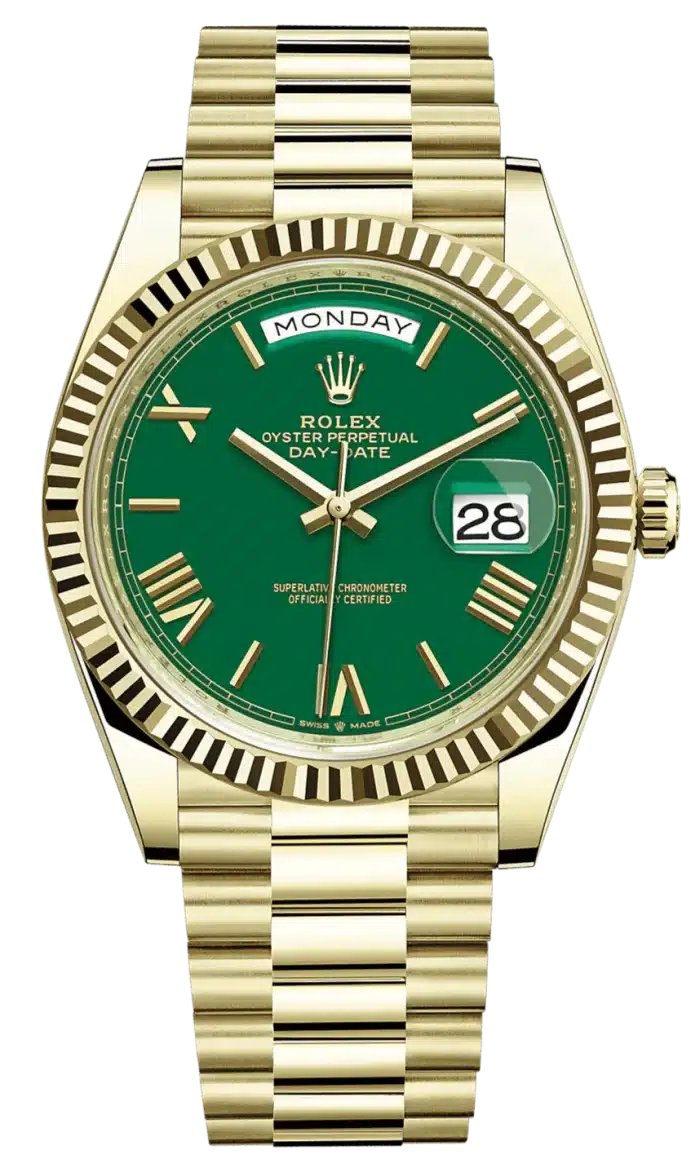 17974754 rolex day date 40 yellow gold day date 40mm reference 228238 green roman dial new 2022 release 102848 1280x 61bd1a3a 927b 4a34 812e 8093101862c1