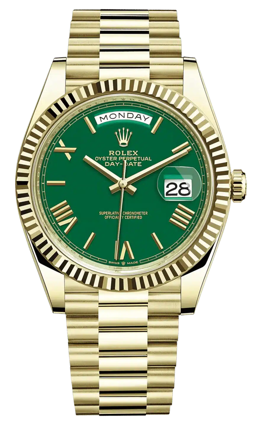 17974754 rolex day date 40 yellow gold day date 40mm reference 228238 green roman dial new 2022 release 102848 1280x 61bd1a3a 927b 4a34 812e 8093101862c1