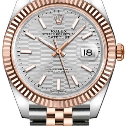 17980713 RolexDatejust41mm2Tone18kRoseGold StainlessSteelFlutedBezelSilverMotifDialJubileeSteelWatch126331