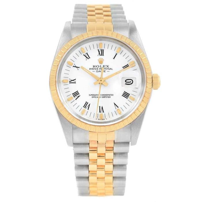 17988579 rolex date mens steel 18k yellow gold white dial mens watch 15053 209587 bc6639 md